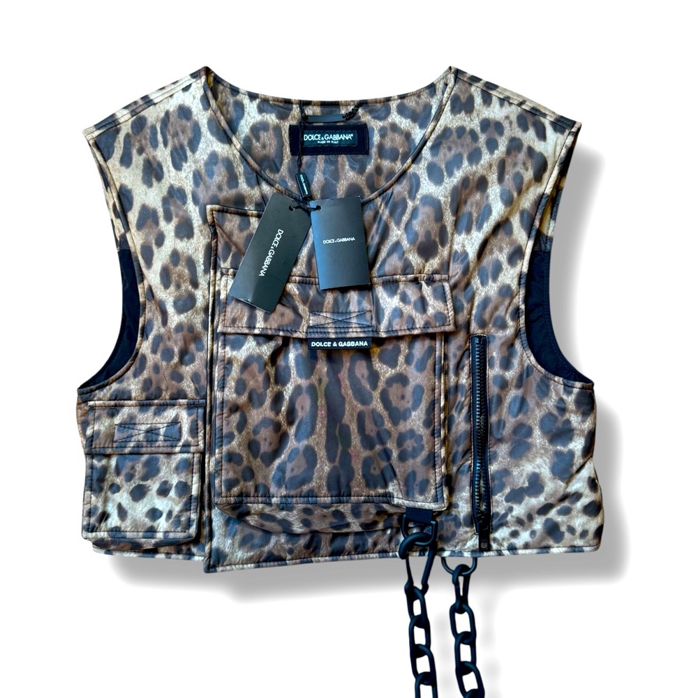 Dolce & Gabbana Leopard Print Utility Vest – Designer Streetwear, Size IT 48